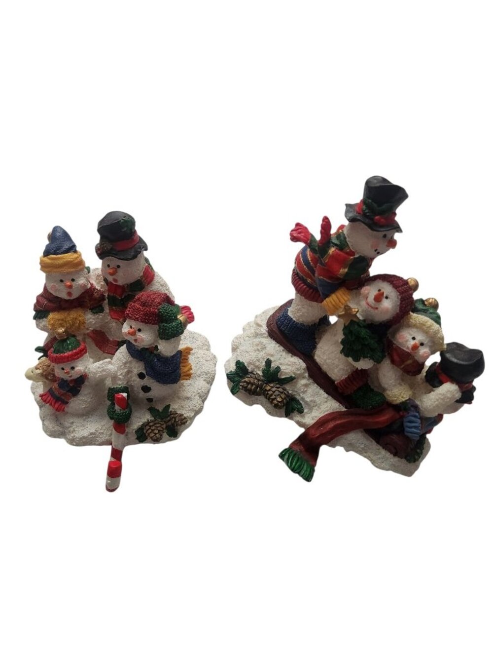 Vintage Snowman Christmas Stocking Holders Hangers Resin Felted Bottoms
